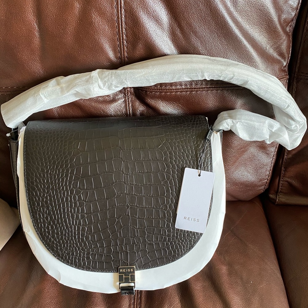 Brown Hurlingham Croc-Embossed Shoulder Bag - Picture 3 of 6